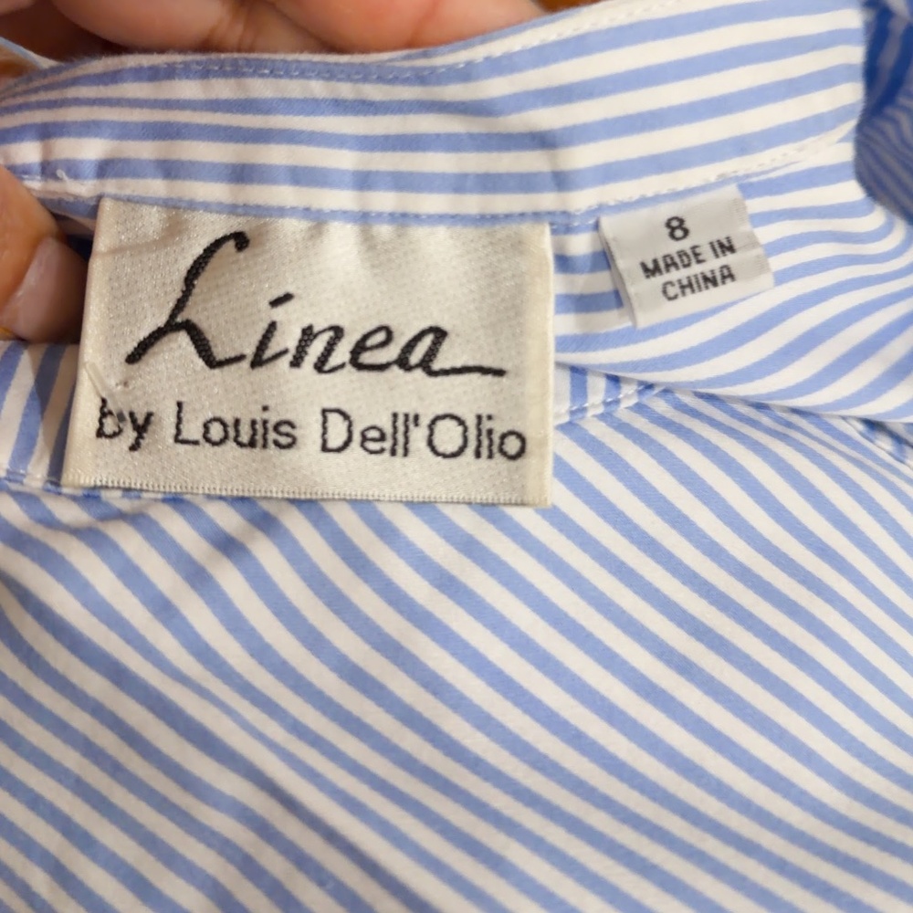 Linea by Louis Dell’Olio Blue White Striped Bell Sleeves Button Up Shirt Size 8 - Picture 5 of 7